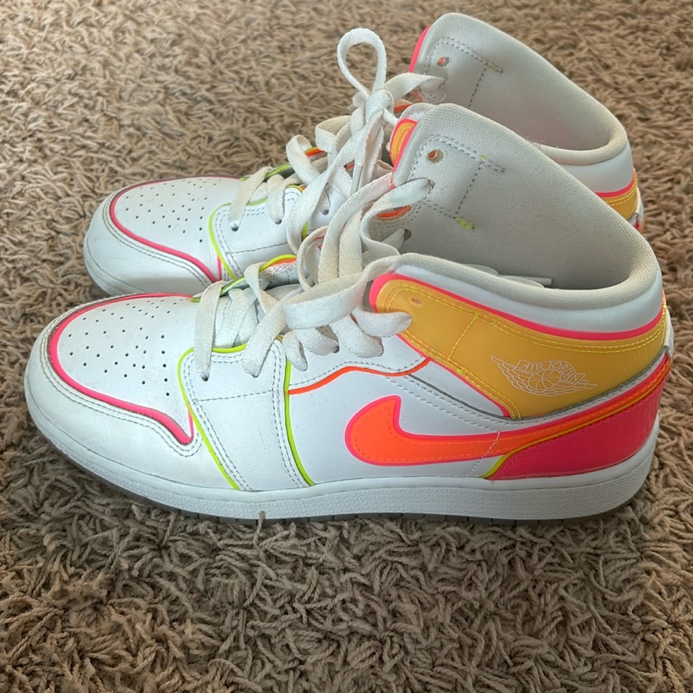 NEON (pink, yellow, orange, green,) Jordan 1 mids, size 6Y or womans 8